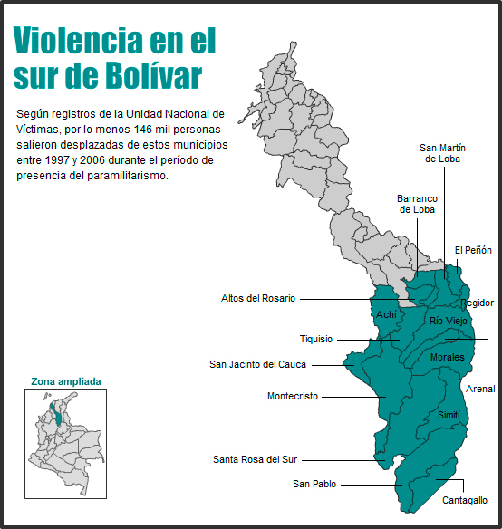 mapa violencia sur de bolivar
